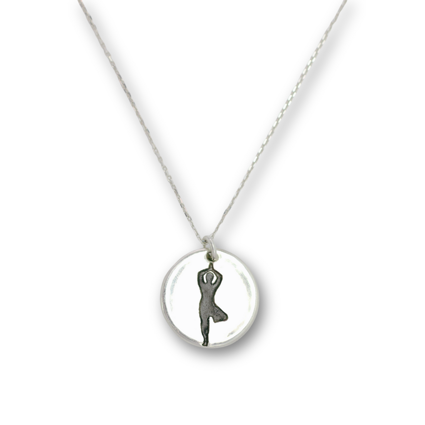 Tree yoga pose coin charm necklace