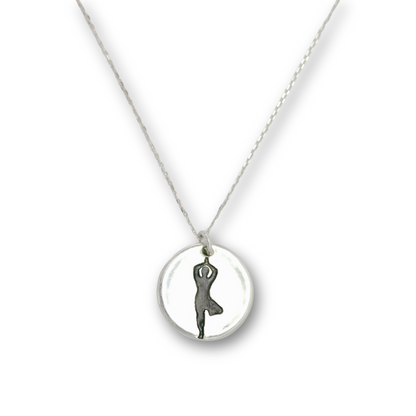 Tree yoga pose coin charm necklace