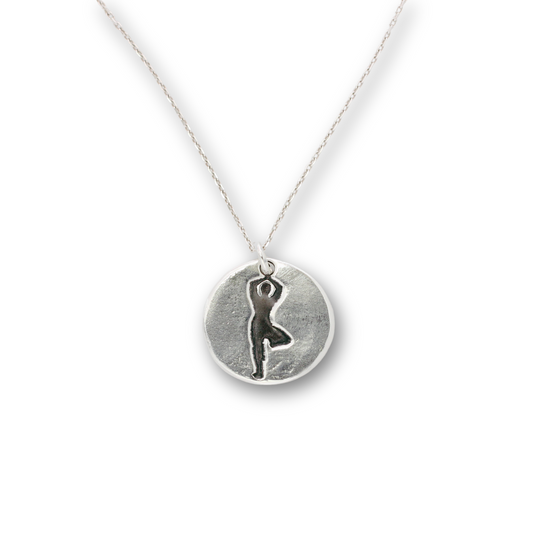 Tree yoga pose coin charm necklace